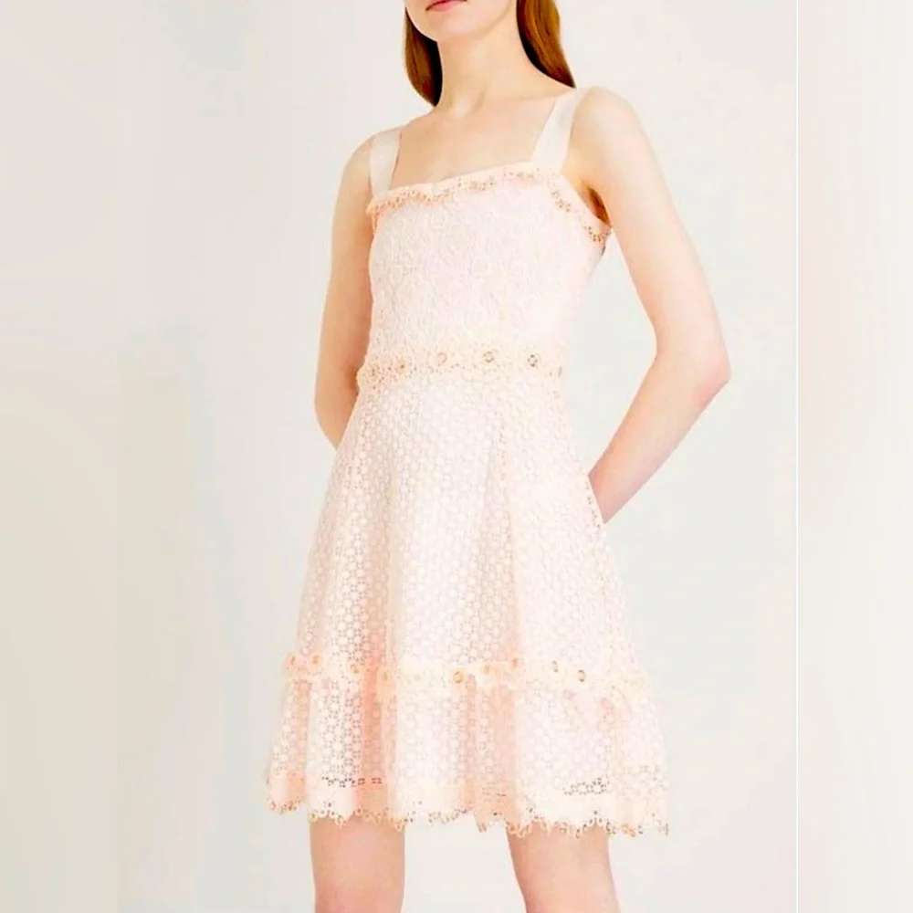 Maje Rosalina Pink Eyelet Lace Grommet Dress NEW 🔥 - Picture 3 of 14